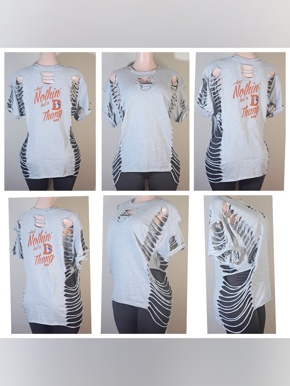 Light Gray Denver Broncos Custom  Distressed Tshirt